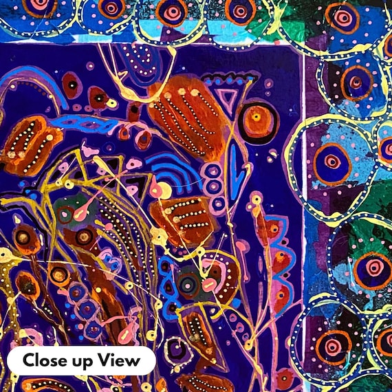 Original Artwork Abstract Fine Art Unique Colorful Detailed Hand Painted Collage Mixed Media Wrapped Canvas Bold Wall Hanging Home Decor