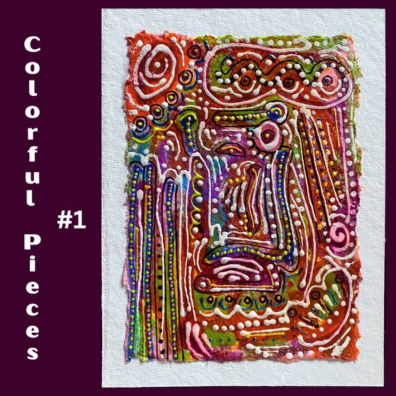 Abstract Art Small Painting Original Hand Painted Modern Fine Artwork Unique Mini Colorful Retro Artistic Gift Unframed Boho Home Decor