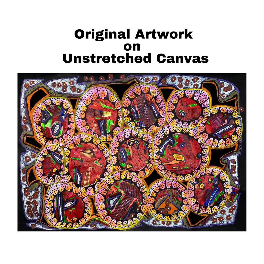 Original Abstract Painting: Colorful Funky Spheres, Unstretched Canvas ...