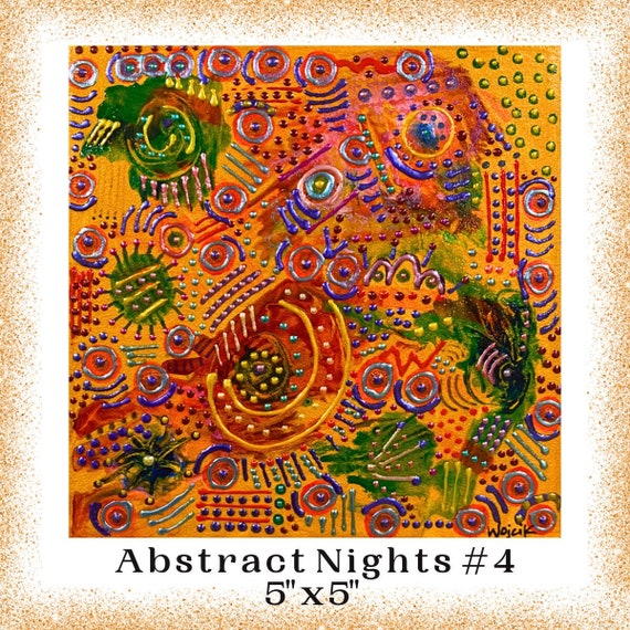 Abstract Painting Hand Painted Artwork Original Fine Art 5 x 5 Unique Mini Colorful Artsy Artistic Unframed Small Wall Hanging Home Decor