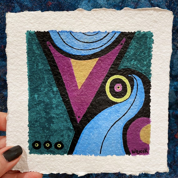 Small Artwork Original Hand Painted Modern Abstract Fine Art 6 x 6 Unique Mini Painting Colorful Retro Artistic Unframed Boho Decor Gift