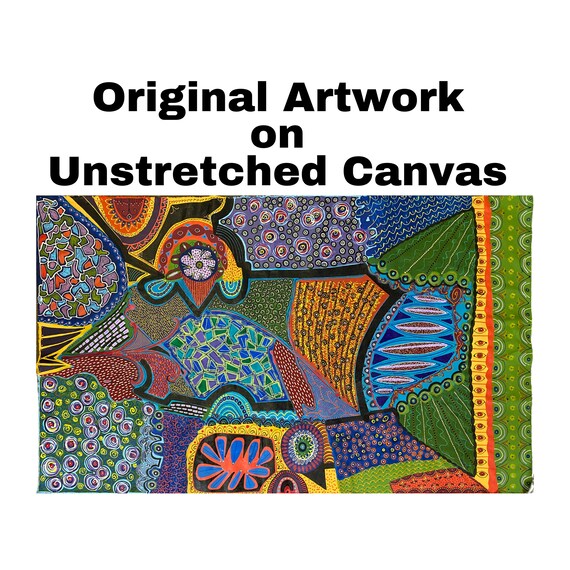Abstract Artwork Fine Art Large Original Colorful Detailed Unique Hand Painted Mixed Media Unstretched Canvas Bold Wall Hanging Home Decor