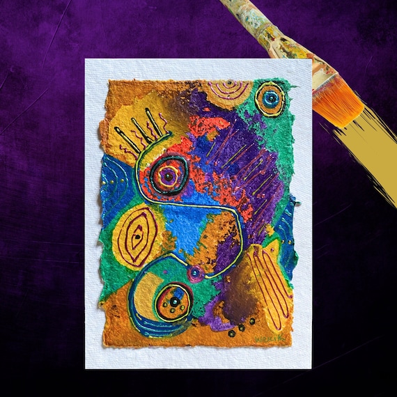 Abstract Art Small Painting Original Hand Painted Modern Fine Artwork Unique Mini Colorful Retro Artistic Gift Unframed Boho Home Decor