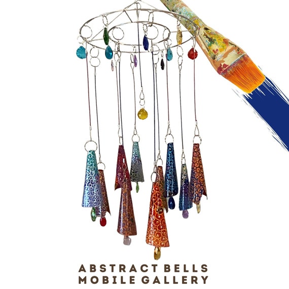 Mobile Abstract Art Colorful Unique Artist Designed Handmade Suspended Sculpture Funky Boho Retro Home Decor Artsy Modern Painted Artwork