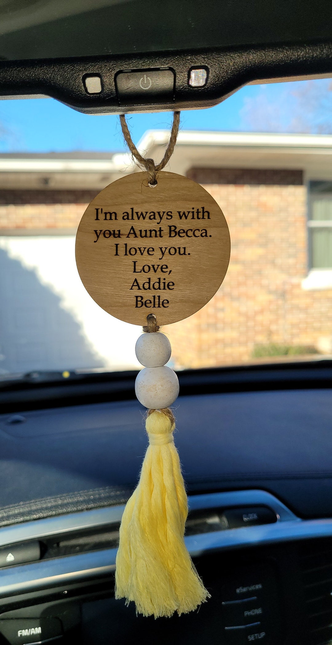 Unique Wooden Rearview Car Hanger, Laserengraved With a Loving