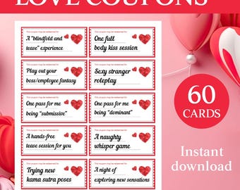 Valentine's Day Love Coupons - Printable Canva Template, Gifts for Him and Her, Romantic Valentine's Voucher, Fun Coupon Book Ideas
