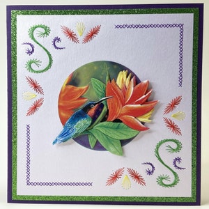 Carte de voeux brodée unique - oiseau tropical pour toutes les occasions - cousue à la main - personnalisable