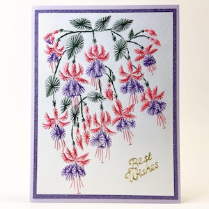 Choisissez votre propre sentiment - carte de voeux brodée - fuchsias pour toutes les occasions - cousu à la main - personnalisable
