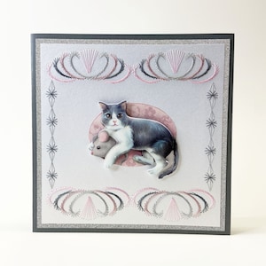 Carte de voeux brodée unique - chat smoking pour toutes les occasions - cousue à la main - personnalisable