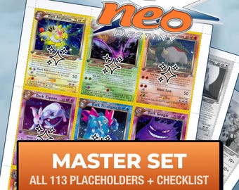 Pokémon Neo Destiny Master Set Platzhalterkarten, alle 113 Kartenfächer + Checkliste, druckbare Einlagen für Ordner (Digitaler Download)