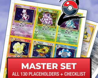 Pokémon Basis-Set 2 Master-Set Platzhalterkarten, alle 130 Kartenfächer + Checkliste, druckbare Einlagen für Ordner (Digitaler Download)