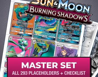 Pokémon Burning Shadows Master Set Platzhalterkarten, alle 293 Karten + Variantenplätze + Checkliste, druckbare Einlagen für Sammelalben (Digitaler Download)