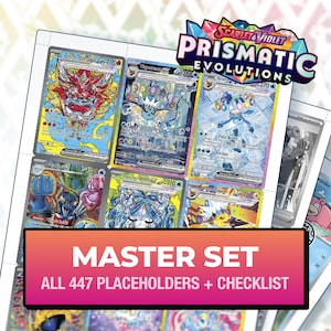 Prismatic Evolutions Master Set Binder Placeholders & Complete Set Checklist, 447 Card + Variant Slots, Printable Pokémon TCG