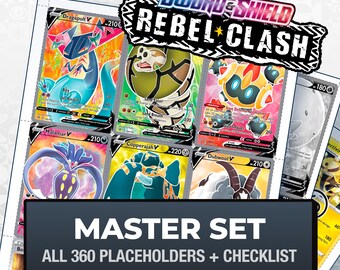 Pokémon Rebel Clash Master Set Platzhalterkarten, alle 360 Karten + Varianten-Slots + Checkliste, druckbare Einlagen für Ordner (Digitaler Download)