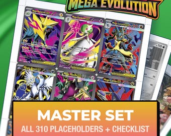 Pokémon Mega Evolution Master Set Platzhalterkarten, alle 310 Karten + Varianten-Slots + Checkliste, druckbare Einlagen für Ordner (Digitaler Download)