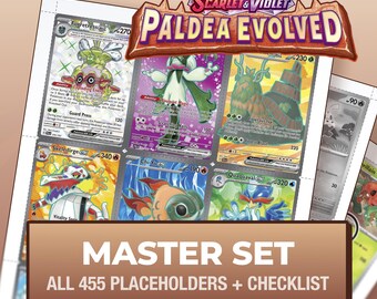Pokémon Paldea Evolved Master Set Platzhalterkarten, alle 455 Karten + Varianten-Slots + Checkliste, druckbare Einlagen für Ordner (Digitaler Download)