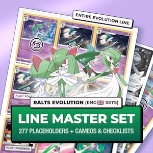 Ralts Kirlia Gardevoir Gallade Evolution Line Master Set Pärmsidor och checklista, 277 engelska kort, utskrivbara Pokémon-pärmplatshållare