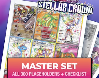 Pokémon Stellar Crown Master Set Platzhalterkarten, alle 300 Karten + Varianten-Slots + Checkliste, druckbare Einlagen für Ordner (Digitaler Download)