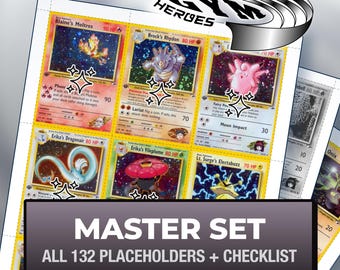 Pokémon Gym Heroes Master Set Platzhalterkarten, alle 132 Kartenfächer + Checkliste, druckbare Einlagen für Ordner (Digitaler Download)