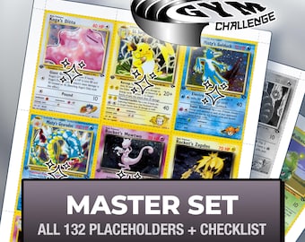 Pokémon Gym Challenge Master Set Platzhalterkarten, alle 132 Kartenfächer + Checkliste, druckbare Einlagen für Ordner (Digitaler Download)