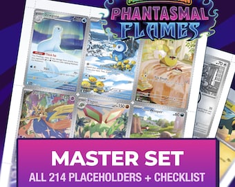 Pokémon Phantasmal Flames Master Set Platzhalterkarten, alle 214 Slots + Checkliste, druckbare Einlagen für Ordner (Digitaler Download)