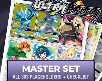 Pokémon Ultra Prism Master Set Platzhalterkarten, alle 303 Karten + Varianten-Slots + Checkliste, druckbare Einlagen für Ordner (Digitaler Download)