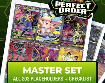 Pokémon Perfect Order Master Set Platzhalterkarten, alle 203 Karten + Varianten-Slots + Checkliste, druckbare Einlagen für Ordner (Digitaler Download)