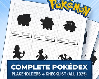 Pokémon-Silhouette-Platzhalterkarten, vollständiger nationaler Pokédex 1-1025 + Checkliste, druckbare Ordnereinlagen (digitaler Download)