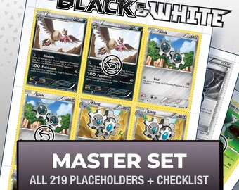 Pokémon Schwarz & Weiß Master Set Platzhalterkarten, alle 219 Karten + Varianten-Slots + Checkliste, druckbare Einlagen für Ordner (Digitaler Download)