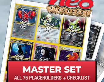 Pokémon Neo Discovery Master Set Platzhalterkarten, alle 75 Kartenfächer + Checkliste, druckbare Einlagen für Ordner (Digitaler Download)