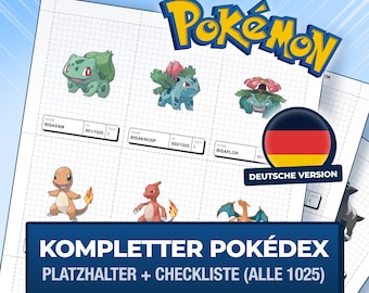 Pokémon Platzhalterkarten Deutsche Namen, Nationaler Pokédex 1-1025 + Checkliste / Pokemon Platzhalterkarten Deutsch, Ordner (Digital)