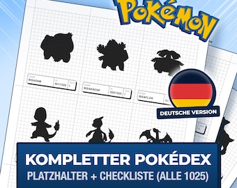 Pokémon Silhouette Platzhalter Karten Deutsche Namen, Nationaler Pokédex 1-1025 + Checkliste / Pokemon Placeholder Cards German (Digital)