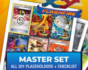 Pokémon Flashfire Master Set Platzhalterkarten, alle 201 Karten + Varianten-Slots + Checkliste, druckbare Einlagen für Ordner (Digitaler Download)