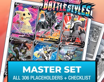 Pokémon Kampfstile Master Set Platzhalterkarten, Alle 306 Karten + Variantenplätze + Checkliste, Druckbare Einlagen für Ordner (Digitaler Download)