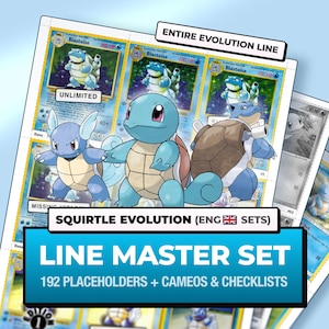 Pokémon Squirtle Evolution Line Master Set Placeholders, 192 Slots · 3 Pokémon + Checklist, Printable Binder Inserts (Digital Download)