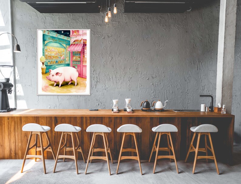 Pig Wall Art Cute Ice Cream Digital Download Wall Decor Pig Etsy
