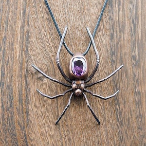 Spider pendant with 12x16 15ct  (copper) with Amethyst or Zircon stone