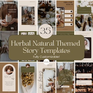 35 Natural Herbal Theme Instagram Story Templates, Instagram Canva Templates, Social Media Templates, IG Story Templates, Engagement Booster