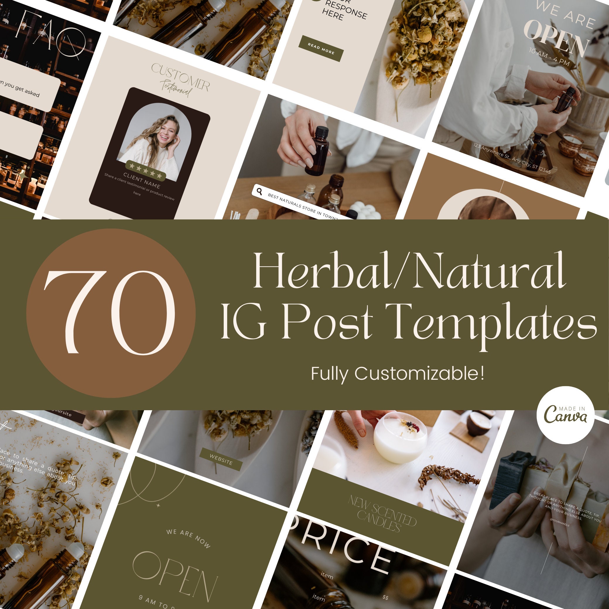70 Herbal Instagram Post Templates, Canva Social Media (digital ...