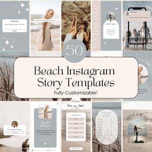 50 Beach Neutral Instagram Story Templates, Instagram Canva Templates, Social Media Templates, IG Story Templates, Engagement Booster