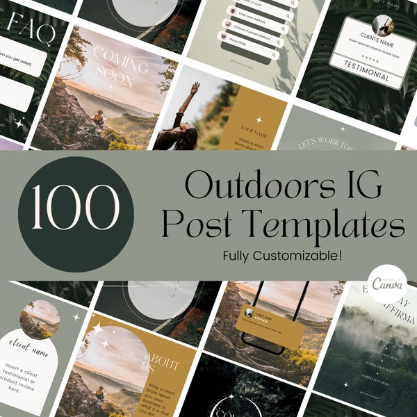 100 Outdoors/Nature Instagram Post Templates, Instagram Canva Templates, Social Media Templates, IG Feed Templates, Engagement Booster