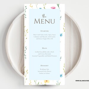 Spring Summer Floral, Flower Dinner Food Menu | Blue, White, Pastel ...
