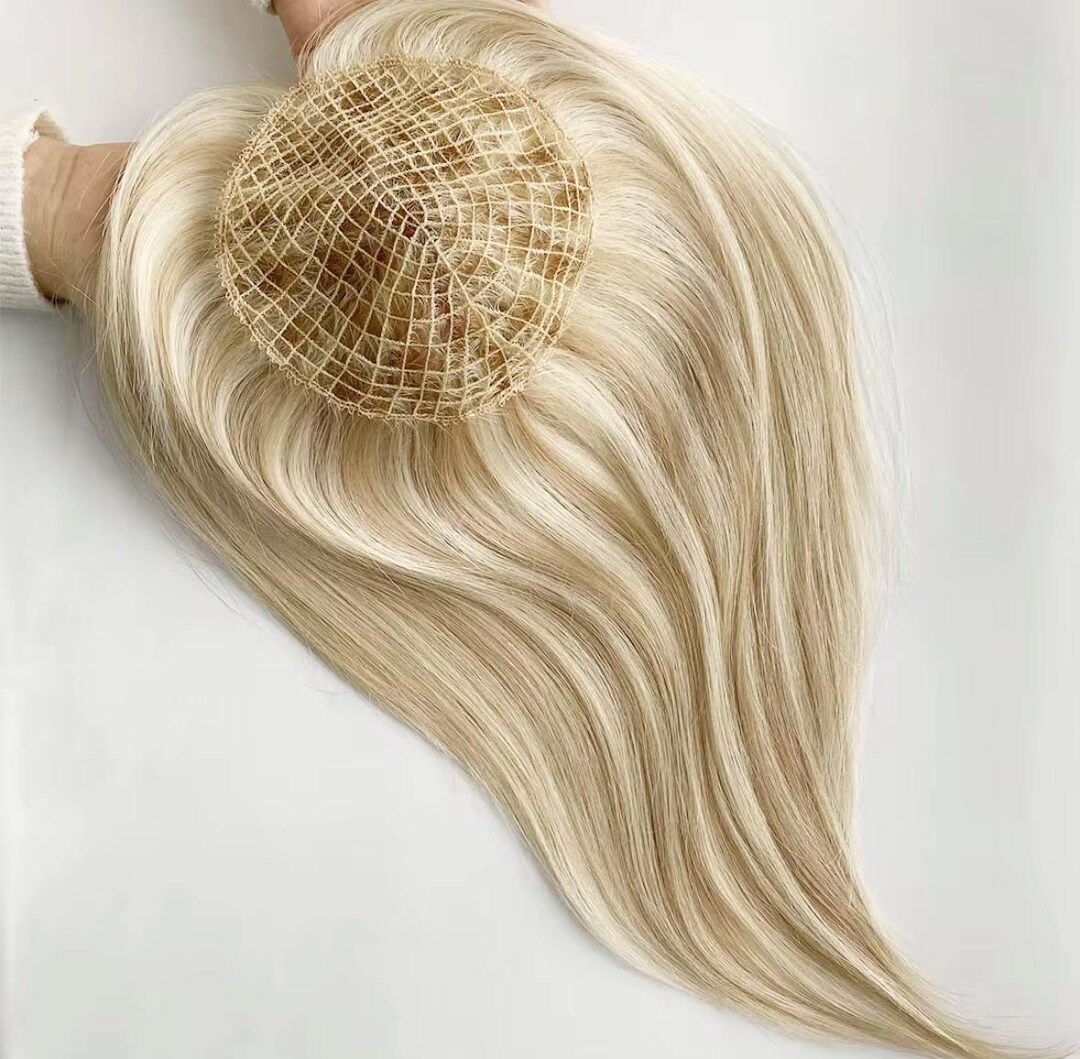 Luxury European Human Hair Fishnet Topper | Platinum Blonde Hair Topper ...