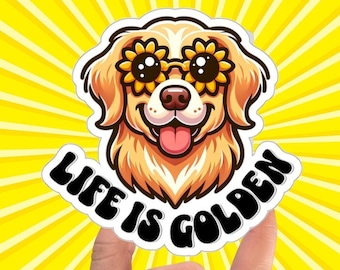 Life is Golden Sticker für Wasserflasche, Golden Retriever Sonnenblume Aufkleber für Laptop, Golden Retriever Mom Geschenk für Hundemama