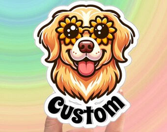 Personalisierter Golden Retriever Name für Wasserflasche, Golden Retriever Sonnenblume Aufkleber für Laptop, Golden Retriever Mutter Geschenk für Hundemutter