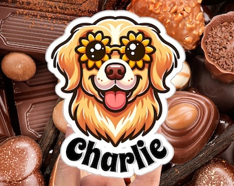 Personalisierter Golden Retriever Name für Wasserflasche, Golden Retriever Sonnenblume Aufkleber für Laptop, Golden Retriever Mutter Geschenk für Hundemutter