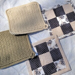 Patchwork hot pads, matching pot holders, handmade