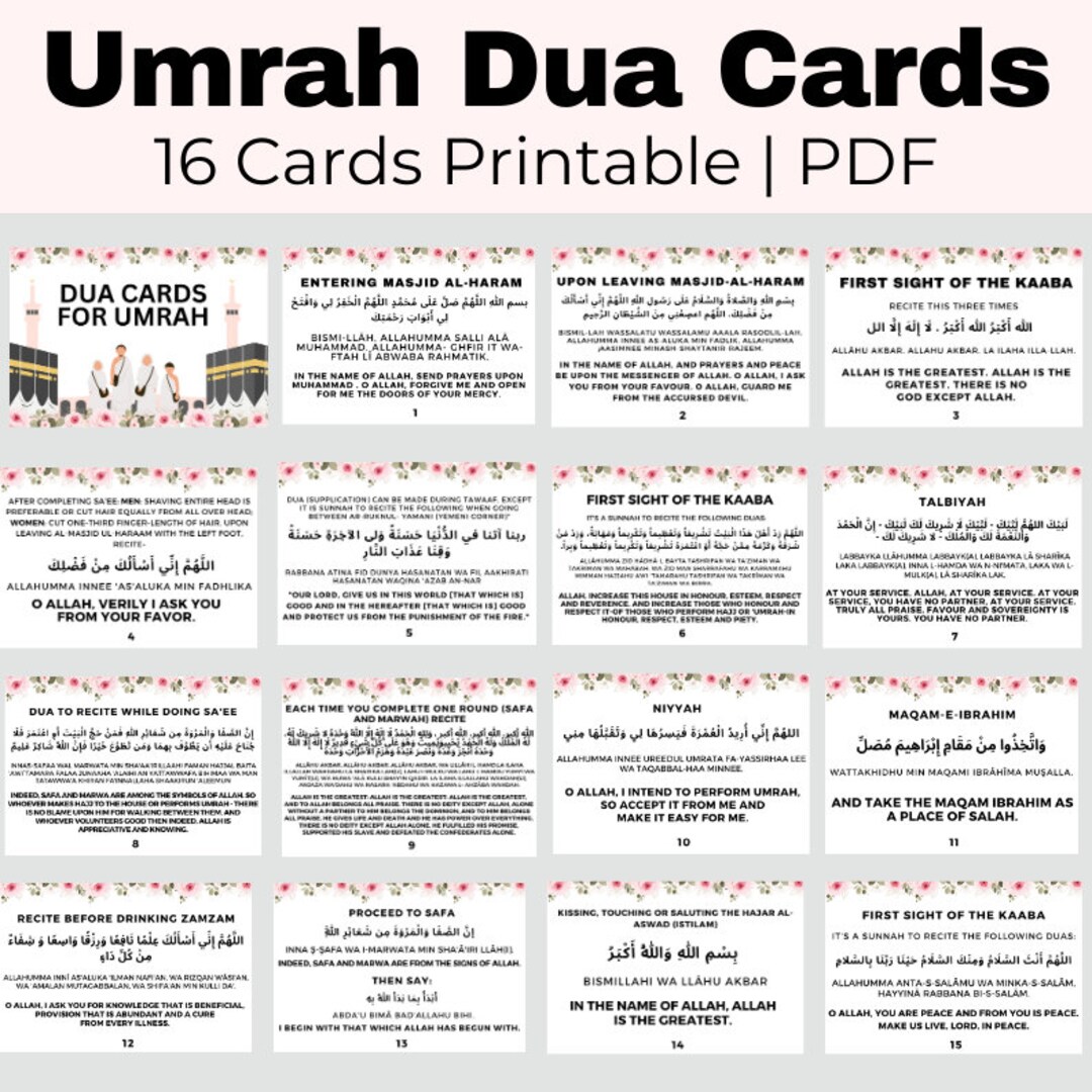 Umrah Dua Cards, Umrah Duas Printable Cards,umrah Flashcards,prayer ...