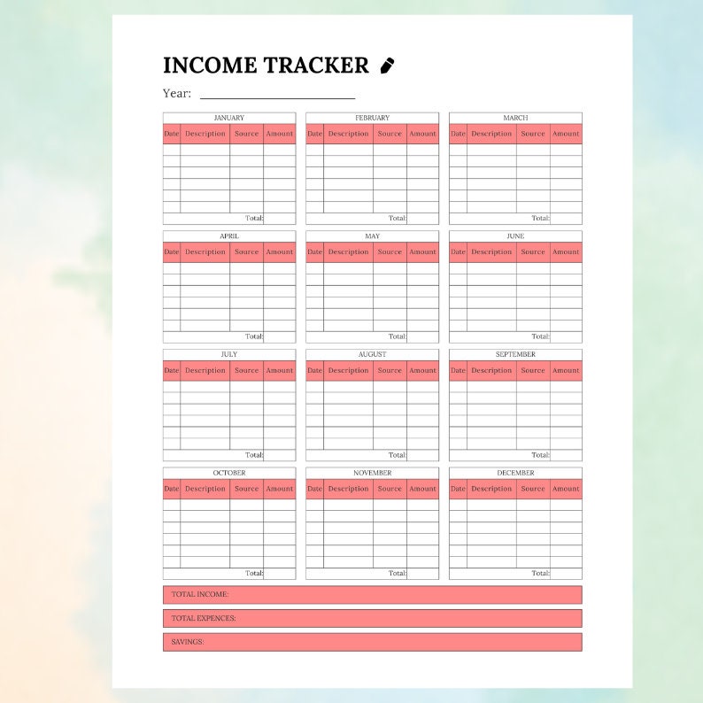 Income Tracker Printable Income Planner Biwekly Planner Etsy Income Tracker Printable Income Planner Biwekly Planner Etsy