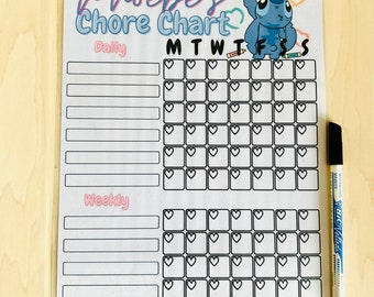 Kids chore chart, personalised chore chart, stitch, stitch chore chart, chore chart for kids, dry wipe chore chart